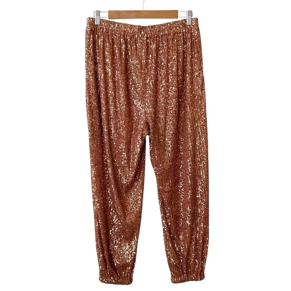 Free People Morelia Sequin Joggers Women’s SZ Medium in Metallic Bronze - Picture 5 of 8